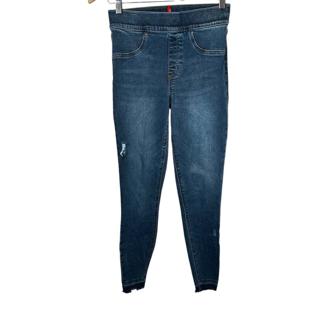 Spanx Distressed Skinny Jeans Size Small Blue Frayed Hem Denimcore Casualcore